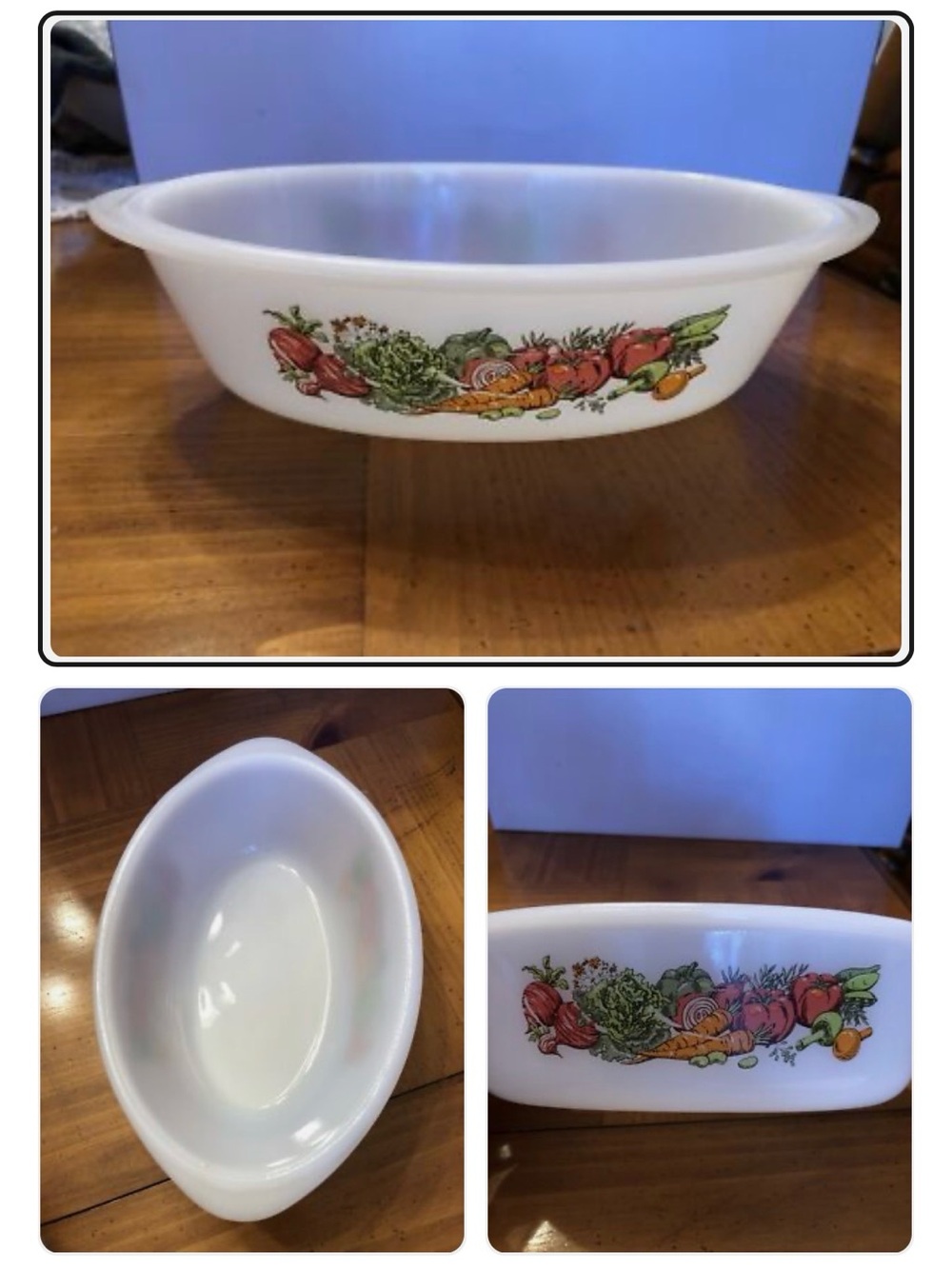 Vintage Glasbake Vegetable Print Refrigerator Dish Milk Glass Container No Lid